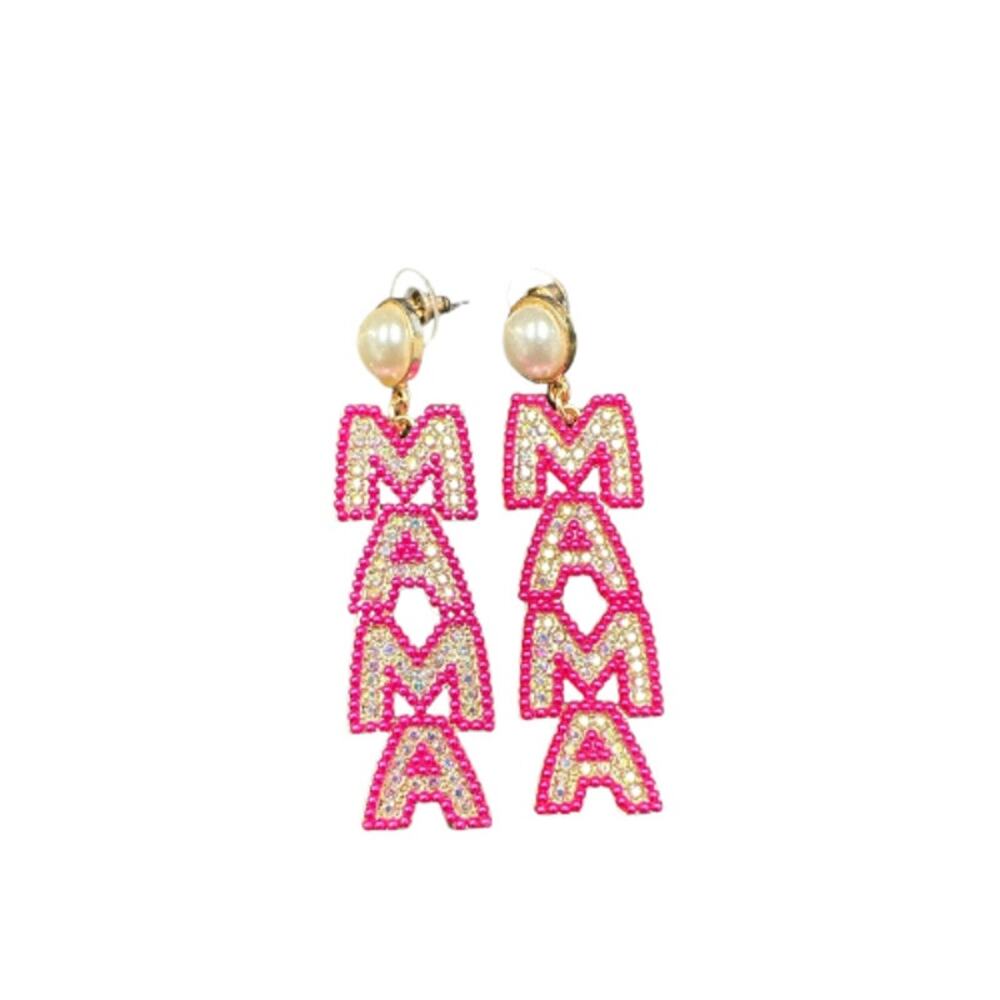 MAMA Rhinestone Earrings Pink‎